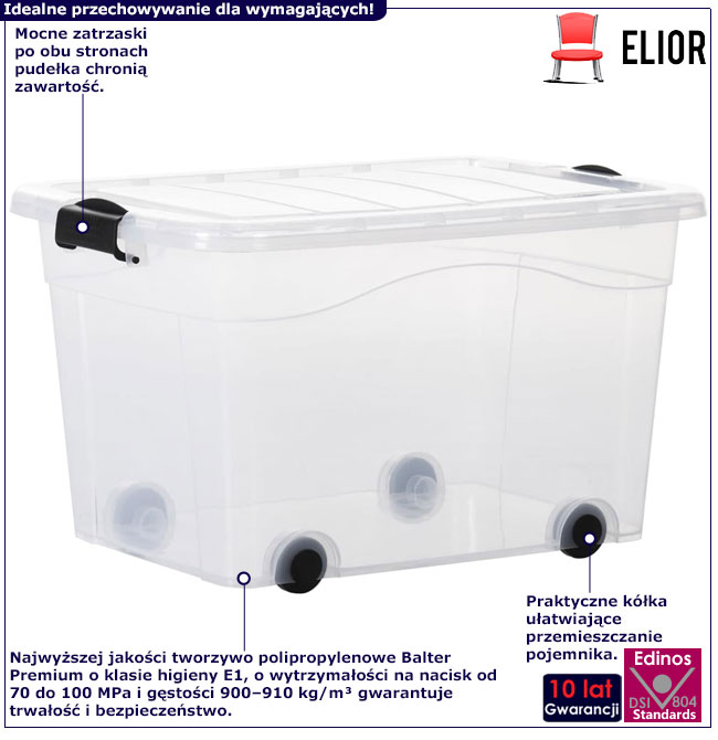 Infografika kompletu 2 pojemników na kółkach 60l Enro 10X