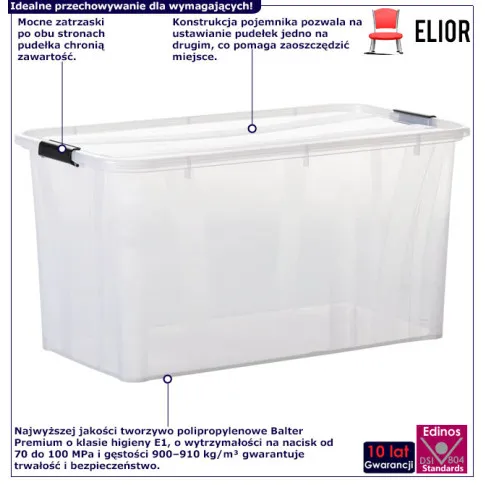 infografika kompletu 2 szt zamykanych pudełek do przechowywania 80l Bovo 8X