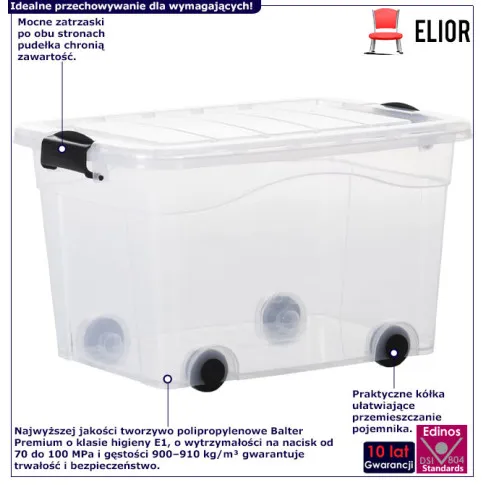 infografika kompletu 2 szt zamykanych pudełek na kółkach 40l Bovo 9X