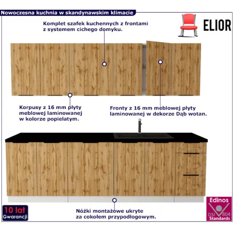Komplet mebli do kuchni 260cm dab wotan Madlen 37X