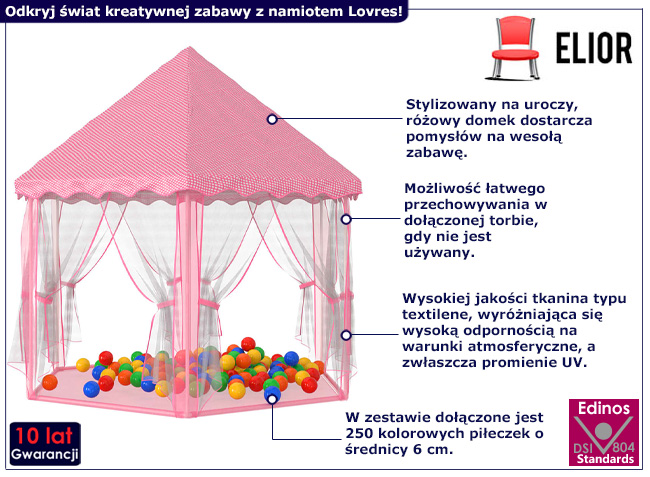 Różowy namiot do zabawy z piłeczkami Lovres