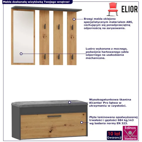 Infografika garderoby do przedpokoju z lustrem artisan antracyt Wenezi 3X