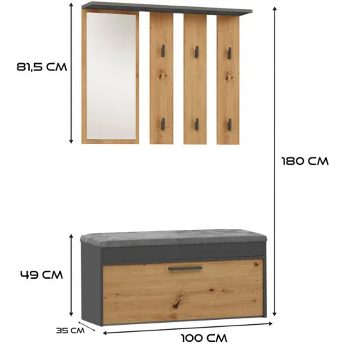 wymiary nowoczesnej garderoby artisan antracyt Wenezi 3x