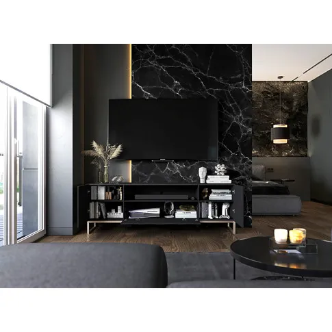 Wizualizacja z czarną otwartą szafką rtv Irving 7X