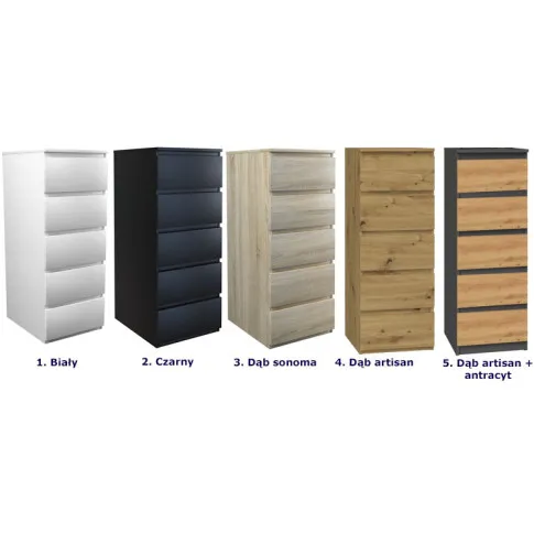 kolory komody z 5 szufladami Luvia