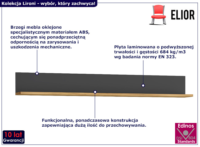 Półka ścienna dąb craft + czarny Lironi 7X