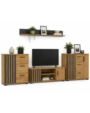 4-elementowy zestaw mebli do pokoju dziennego z lamelami loft - Igiz 12X w sklepie Edinos.pl