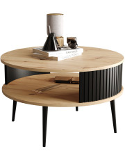 Okrągły loftowy stolik kawowy dąb artisan + czarny - Darvex 3X w sklepie Edinos.pl