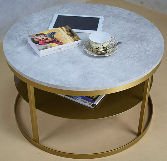 Dwupoziomowy stolik kawowy Robini 3X złoty+beton