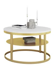 Dwupoziomowy stolik kawowy złoty + biały - Robini 3X