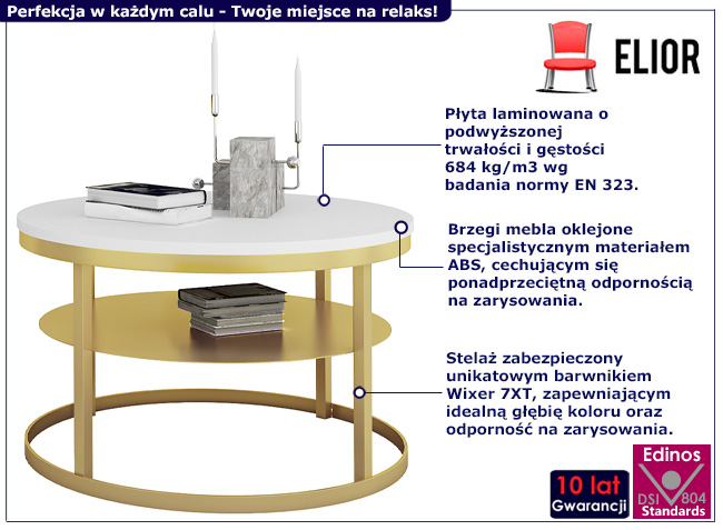 Okrągły stolik kawowy Robini 3X złoty+biały