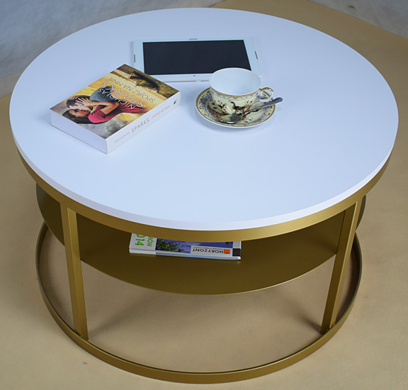 Dwupoziomowy stolik kawowy Robini 3X złoty+biały