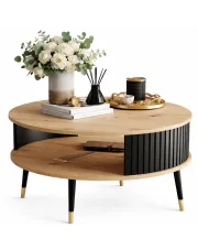 Okrągły nowoczesny stolik kawowy dąb artisan - Furios 3X w sklepie Edinos.pl