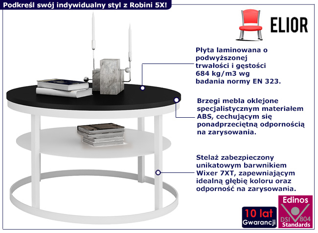 Okrągły stolik kawowy Selpa 5X biały+czarny