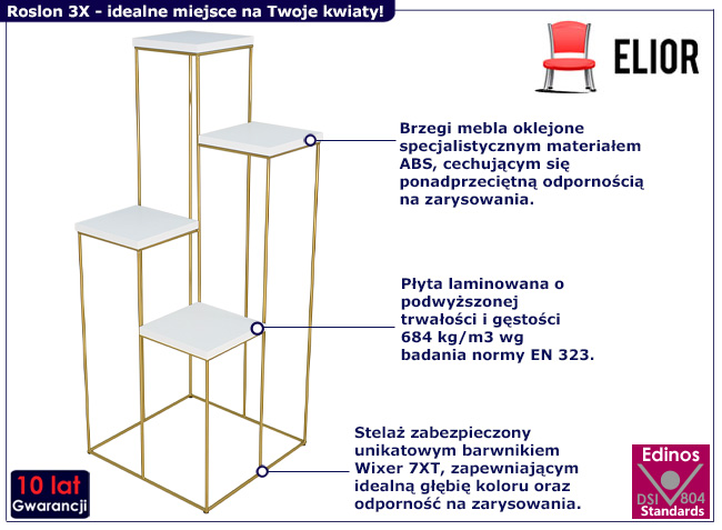 4-poziomowy stojak na kwiaty Roslon 3X złoty+biały