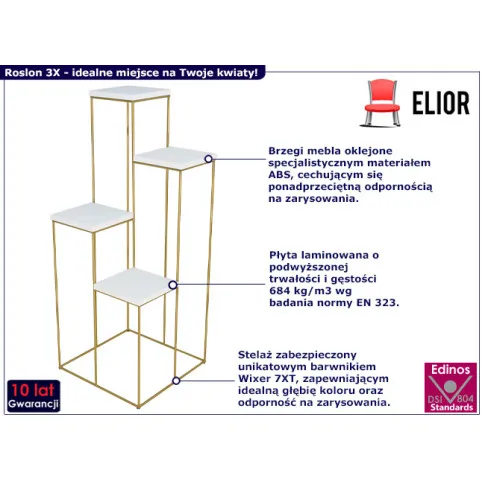 Stojący kwietnik Roslon 3X złoty biały