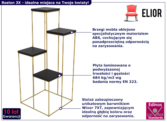 4-poziomowy stojak na kwiaty Roslon 3X złoty+czarny