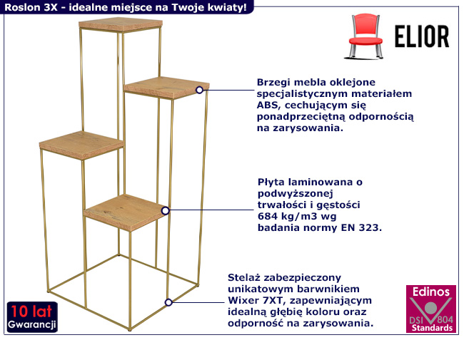 4-poziomowy stojak na kwiaty Soreli 3X złoty+dąb lancelot