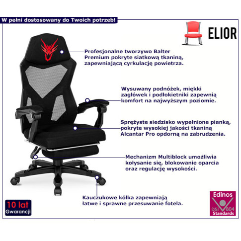 Czarny ergonomiczny fotel pracowniczy Vixo