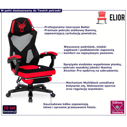 Czerwono czarny ergonomiczny fotel pracowniczy Vixo