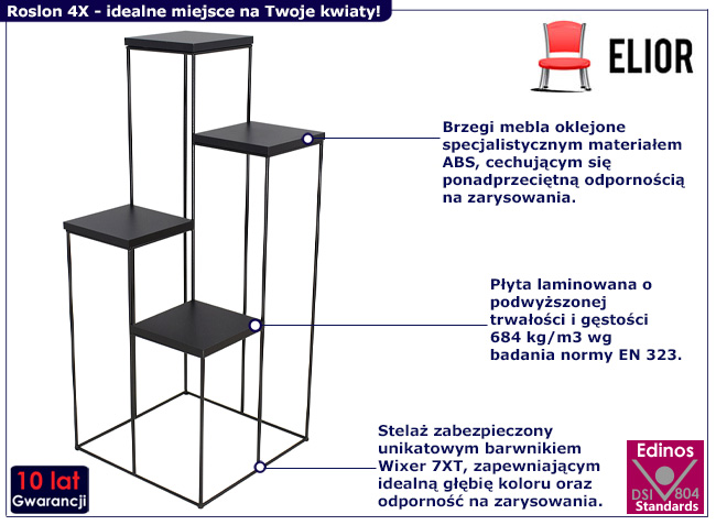 4-poziomowy stojak na kwiaty Roslon 4X czarny