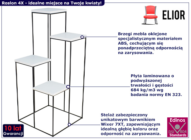 4-poziomowy stojak na kwiaty Extrin 4X czarny+biały