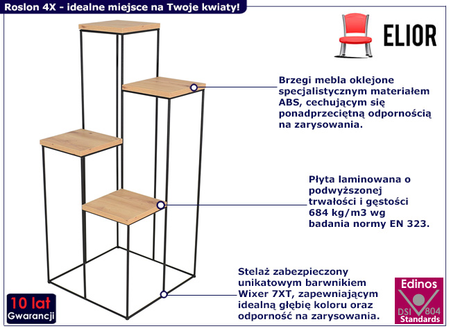 4-poziomowy stojak na kwiaty Roslon 4X czarny+dąb artisan