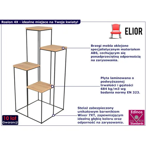 Stojący kwietnik Roslon 4X czarny dąb artisan