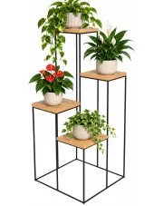 Stojak na kwiaty w stylu loft czarny + dąb artisan - Extrin 4X w sklepie Edinos.pl