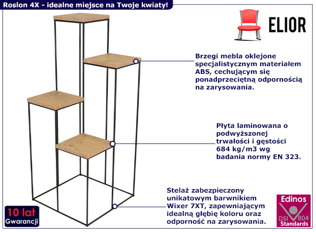 4-poziomowy stojak na kwiaty Soreli 4X czarny+dąb lancelot