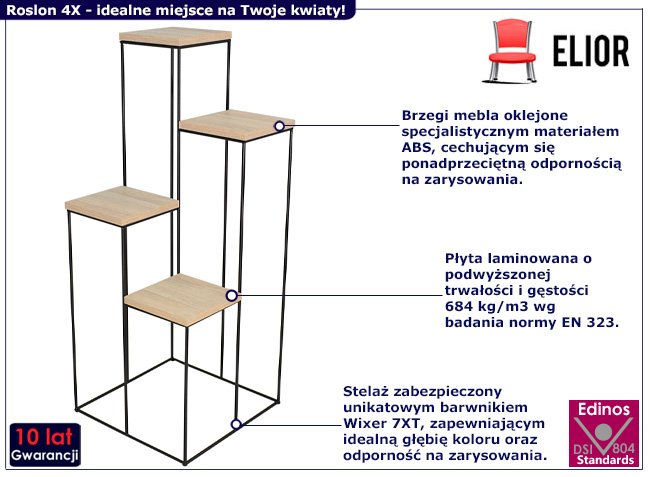 4-poziomowy stojak na kwiaty Extrin 4X czarny+dąb sonoma