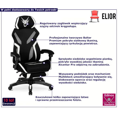 Czarnobiałe krzesło gamingowe Olfi
