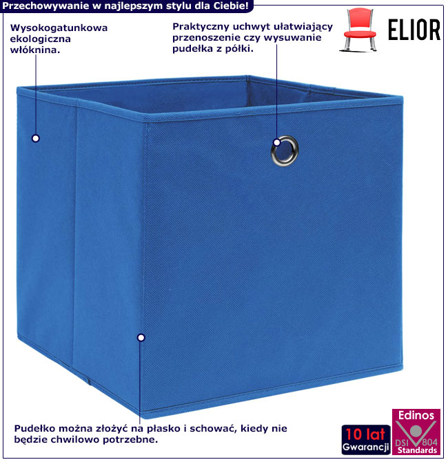 Infografika zestawu 4 sztuk składanych niebieskich pudełek Fiva 3X