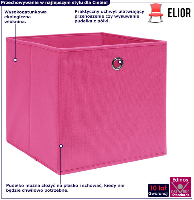 Infografika zestawu 4 sztuk składanych różowych pudełek Fiva 3X