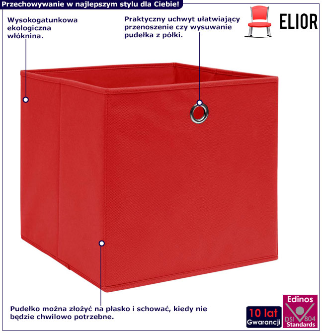 Infografika zestawu 4 sztuk składanych czerwonych pudełek Fiva 3X