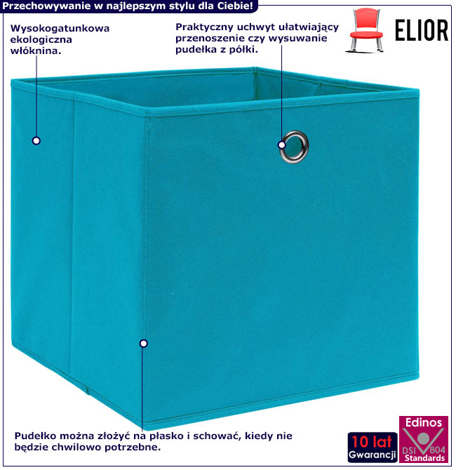 Infografika zestawu 4 sztuk składanych błękitnych pudełek Fiva 3X