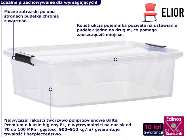 Infografika kompletu 2 sztuk przezroczystych pojemników Enro 5X
