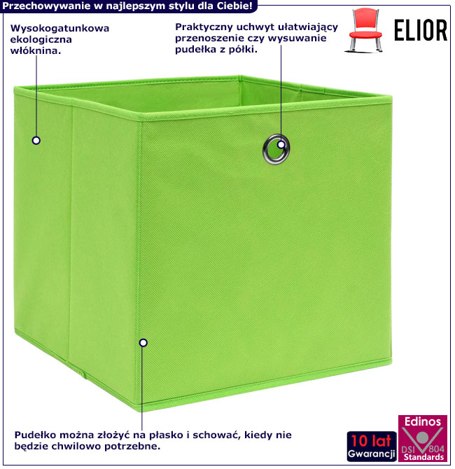 Infografika zielonego kompletu 4 składanych pudełek Fiwa 4X
