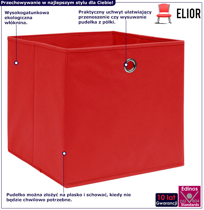 Infografika czerwonego kompletu 4 składanych pudełek Fiwa 4X