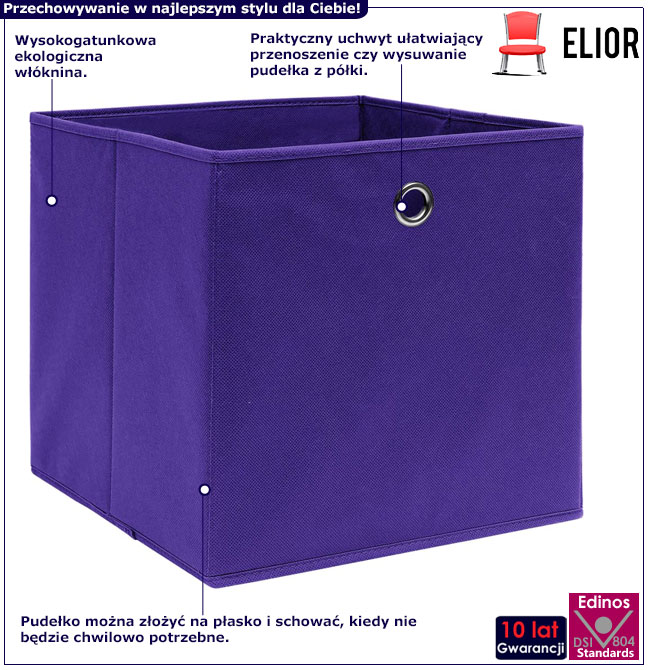 Infografika zestawu 4 sztuk składanych fioletowych pudełek Fiva 3X