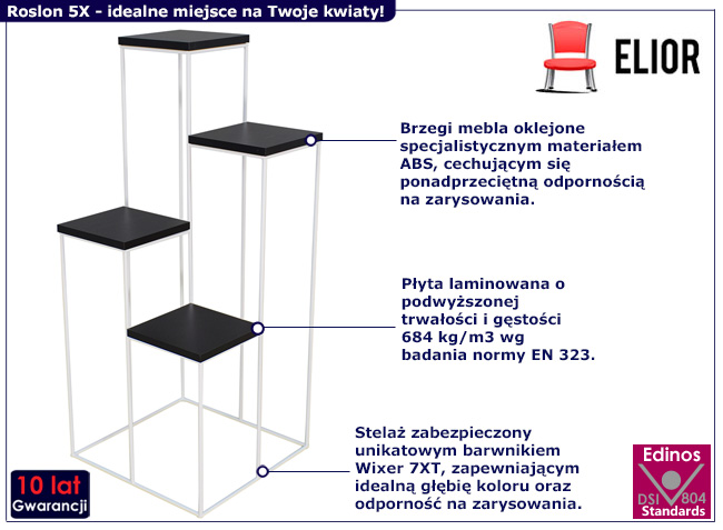 4-poziomowy stojak na kwiaty Roslon 5X biały+czarny