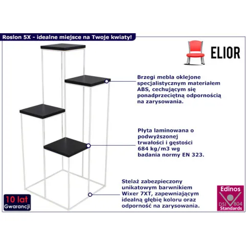 Stojący kwietnik Roslon 5X biały czarny