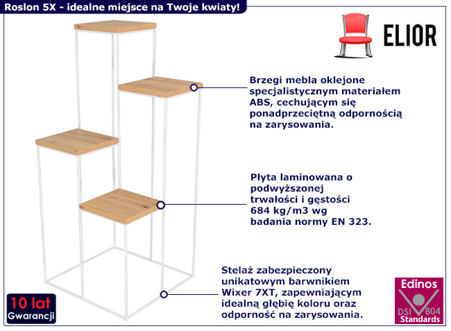 4-poziomowy stojak na kwiaty Roslon 5X biały+dąb artisan