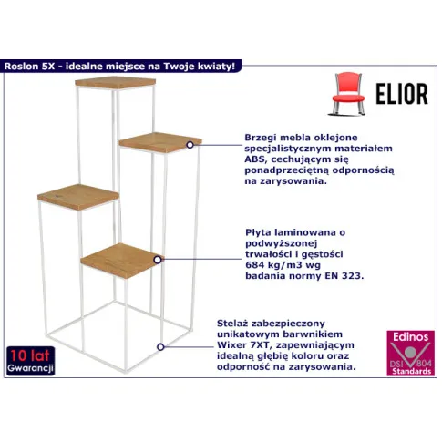 Stojący kwietnik Roslon 5X biały dąb lancelot