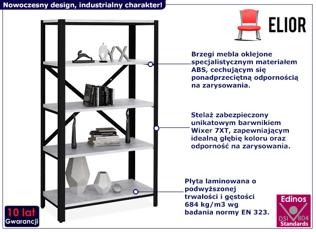 Regał z metalowym stelażem Verino 3X czarny+beton