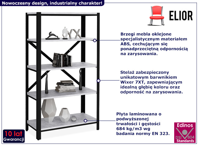 Regał z metalowym stelażem Hordos 3X czarny+beton