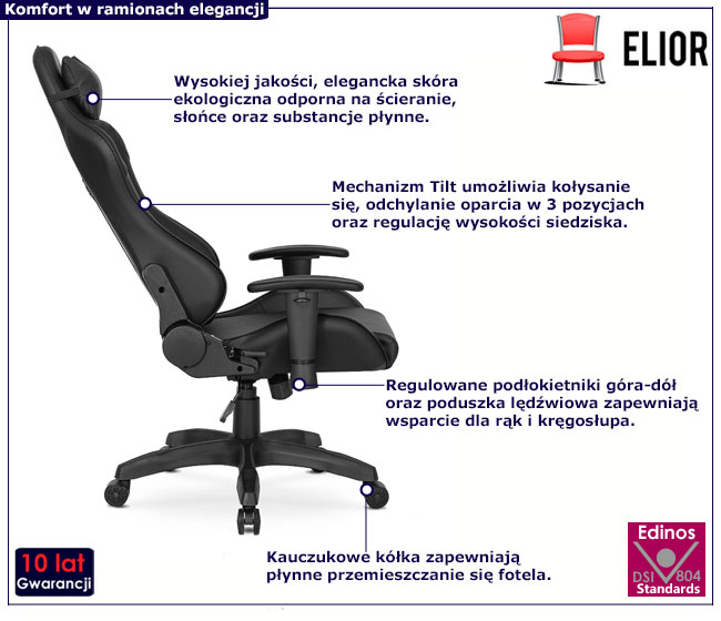 Czarny ergonomiczny fotel biurowy gamingowy Rosali