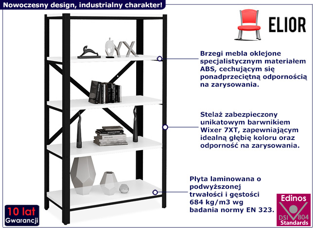 Regał z metalowym stelażem Hordos 3X czarny+biały