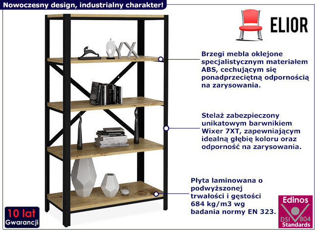 Regał z metalowym stelażem Verino 3X czarny+dąb artisan
