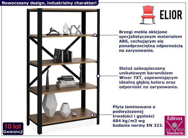 Regał z metalowym stelażem Hordos 3X czarny+dąb lancelot